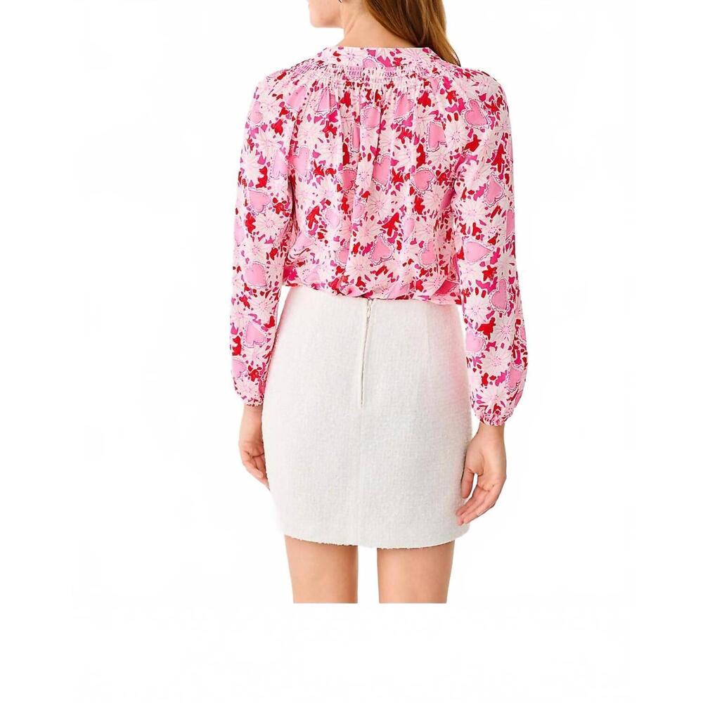 NEW LILLY PULITZER elsa silk top in coconut dear heart - Picture 3 of 5
